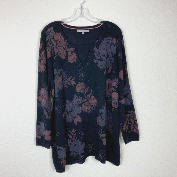 Daniel Rainn Women's Sweater Size 3X Black Floral Soft Stretchy - Picture 1 of 7